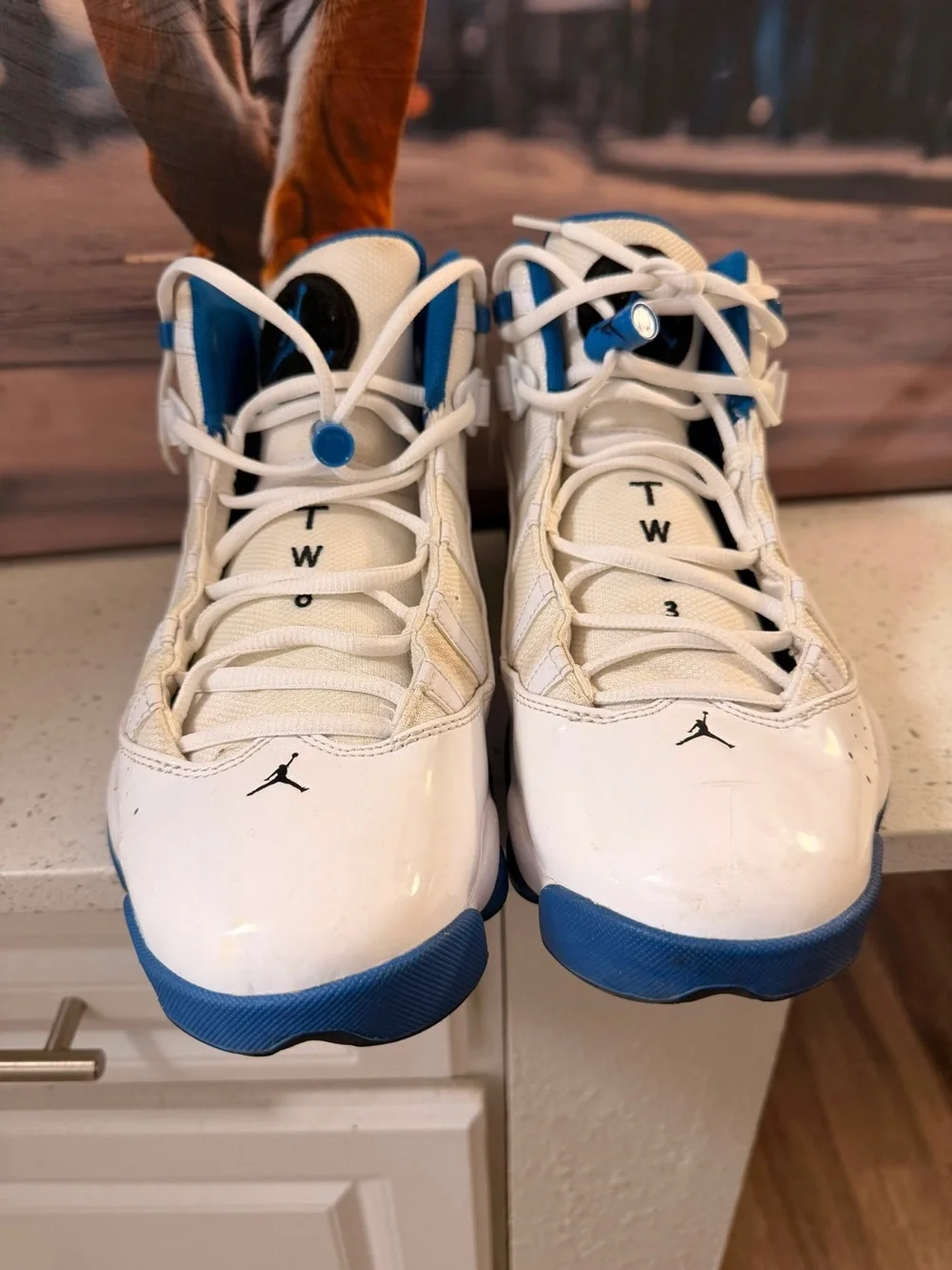 Jordan Kids White and Blue Retro-Style Basketball Sneakers